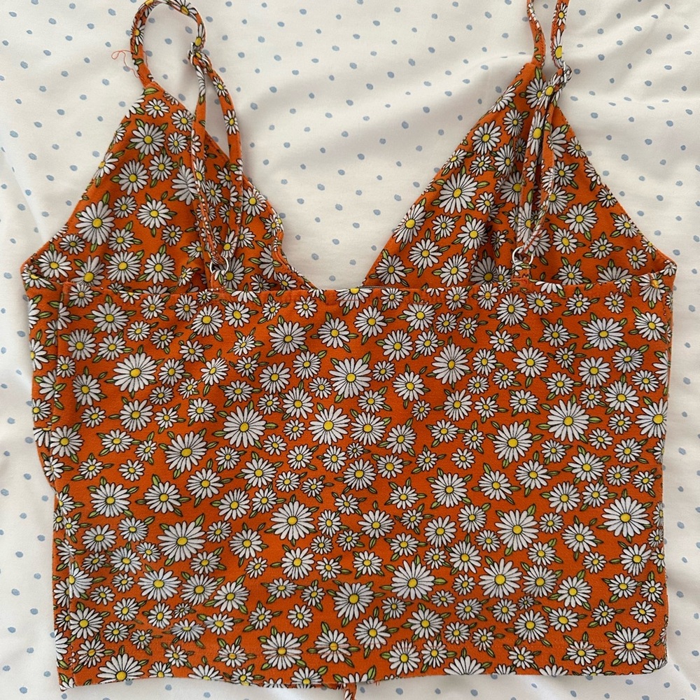 Forever 21 Orange Daisy Print Crop Cami Top Button Front - Picture 6 of 7